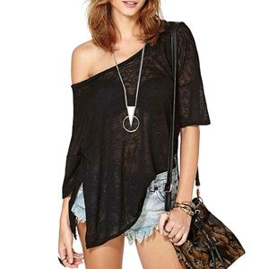 Deep V-back Sheer Loose T-shirt beach cover up